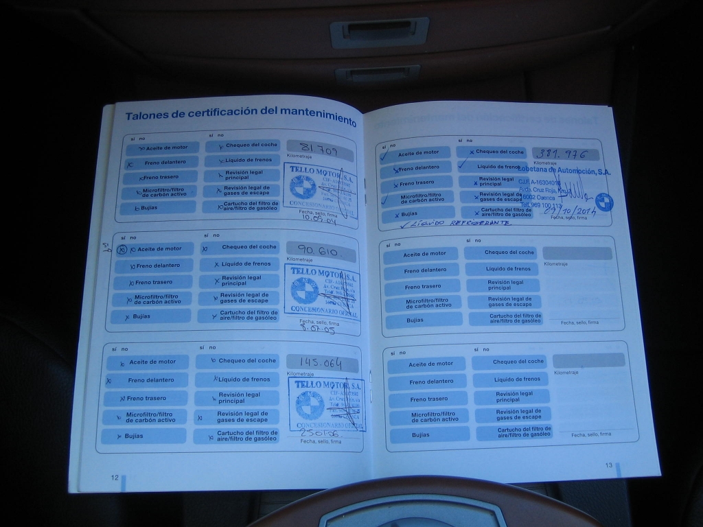 VISTA LIBRO DE REVISIONES BMW 730 D 3.0 217CV AUTOMATICO