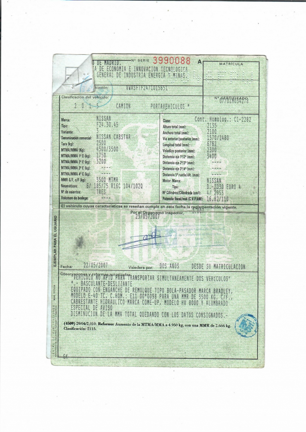 NISSAN CABSTAR 3.0 D 150CV PORTA COCHES